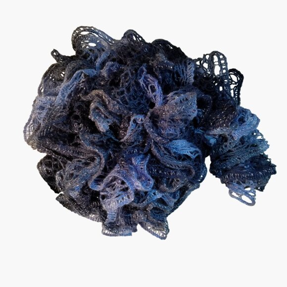 Handmade Ruffled Scarf Blue Lightweight Lacey Crochet - Picture 4 of 6